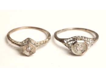 (2) 18k WHITE GOLD ENGAGEMENT RINGS with STONES