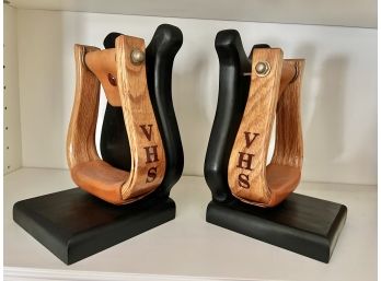 PAIR OF NETTLES STIRRUP HUNG ON BOOKENDS