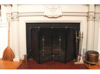 BRASS & IRON FIREPLACE SET