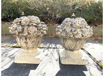 (2) CAST STONE BOUQUETS OF POTTED FLOWERS