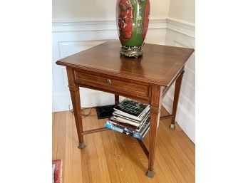 FRENCH EMPIRE-STYLE INLAID (1) DRAWER END TABLE