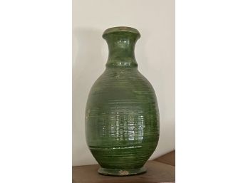 DECORATIVE GREEN GLAZED POTTERY BARN VASE