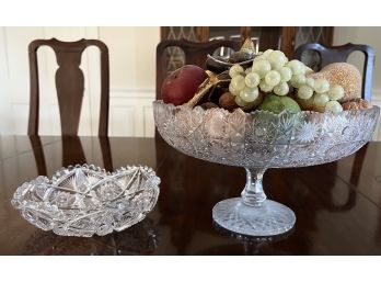 CUT CRYSTAL COMPOTE with FAUX FRUIT and a BOWL