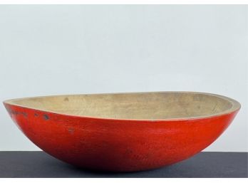 LARGE TURNED WOODEN BOWL IN RED PAINT