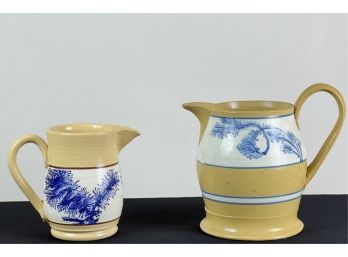 (2) SEAWEED DECORATED YELLOW WARE PITCHERS