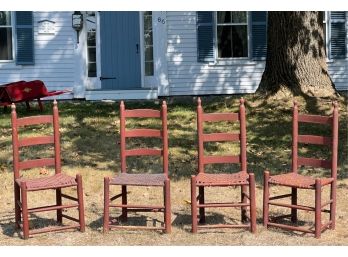 (4) COUNTRY LADDER BACK SIDE CHAIRS IN RED WASH