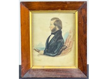 (19th C) WATERCOLOR OF A SHIP CAPTAIN IN PROFILE