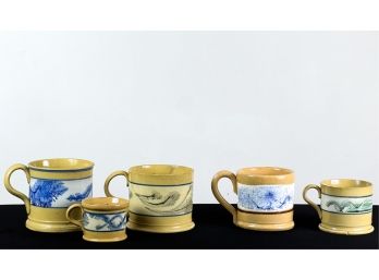 (5) SEAWEED DECORATED YELLOW WARE MUGS