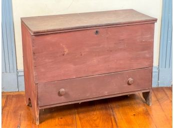 (19th C) ONE DRAWER BLANKET CHEST IN RED WASH