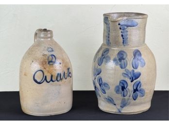 (2) PCS COBALT DECORATED STONEWARE