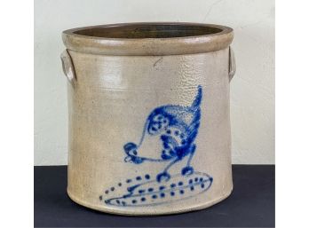 (4) GALLON STONEWARE CROCK w COBALT BIRD