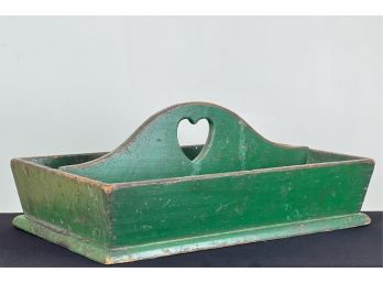 GREEN PAINTED CUTLERY BOX w HEART