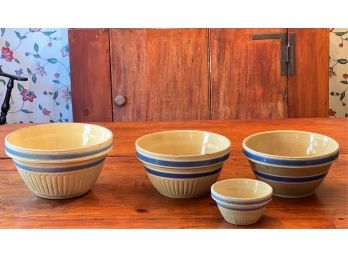 (5) BANDED YELLOW WARE BATTER BOWLS