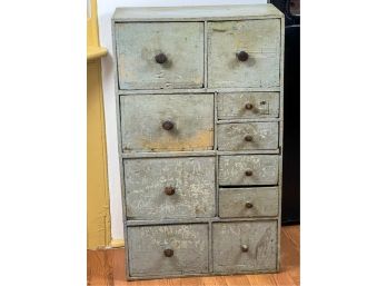 (10) DRAWER DRY GOODS STORE CABINET IN OLD PAINT