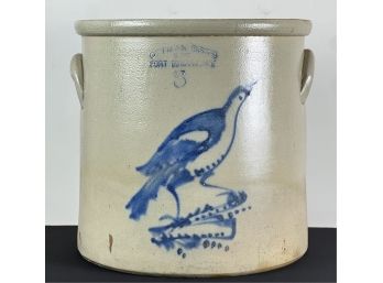 OTTOMAN BROS (5) GAL STONEWARE CROCK w COBALT BIRD