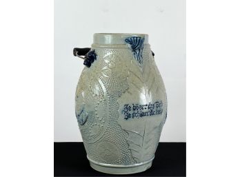 GERMAN SALT GLAZED BEER PITCHER w MOTTO