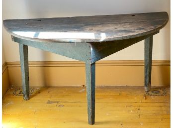 PRIMITIVE DEMI LUNE CONSOLE TABLE IN BLUE PAINT