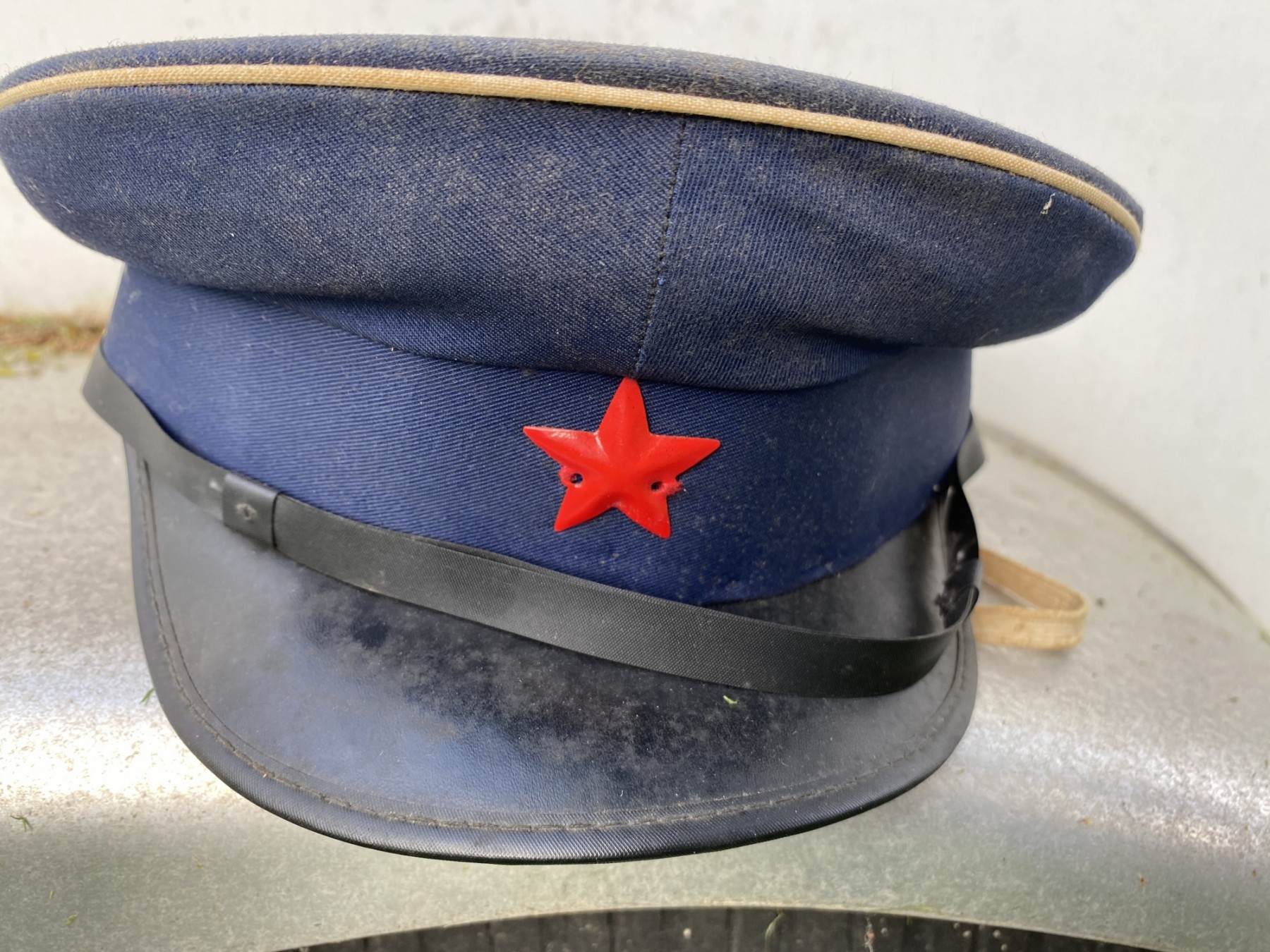 Antique Military Chinese Red Star Visor Navy Cap With Red Star