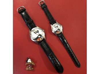 Vintage Walt Disney Watches Mens Watch And Ladies Watch Set Of Two And Mickey Mouse Pin Violin