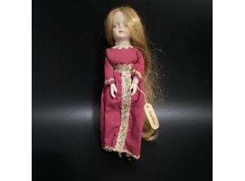 Vintage Ceramic Storybook Doll Rapunzel With Original Attached Tag Ceramic Head And Limbs Rope Legs Foam Body