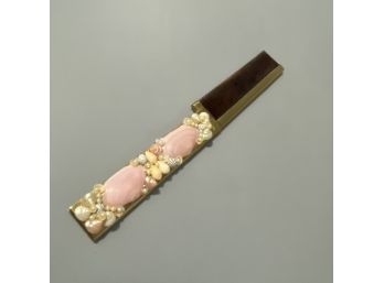 Vintage Jack-Knife Flip Comb Ladies Pink Pearl Shells Gold Metal Tortoise Lucite Purse Comb
