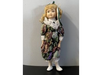Vintage Doll Blond Hair Blue Eyes Floral Dress 16' Cloth Body