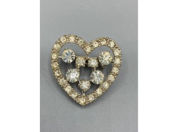 Vintage Crystal Heart Brooch Pin 1 Inch