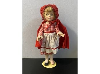 Vintage Red Riding Hood Storybook Doll Red Gingham Dress Red Velvet Cape 11'