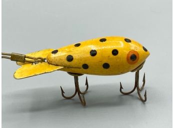 Vintage Yellow Fishing Lure Wooden With Black Dots