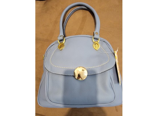 Stylish Light Blue Leather Handbag With Gold Accents - Perfect For Everyday Use