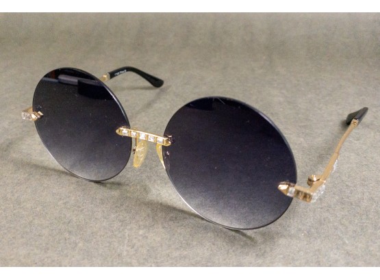 Stylish Gold Toned Rim Round Sunglasses With Black UV400 Protection Lenses - Unisex