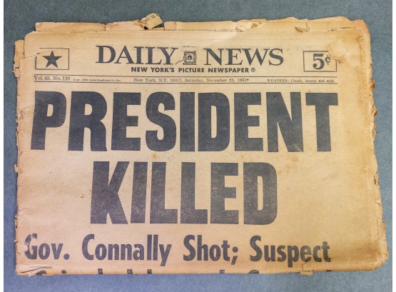 Historic 1963 Daily News Newspaper - President Assassinated Headline