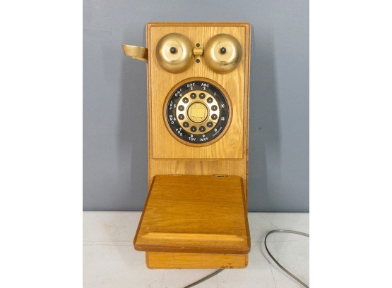 Vintage TT Systems Corp. Wooden Wall-Mount Rotary Dial Telephone With Brass Bells