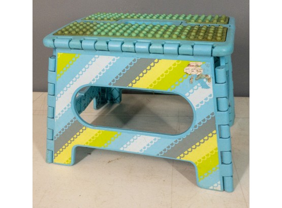 Foldable Step Stool - Blue With Green Top, Portable And Compact Design