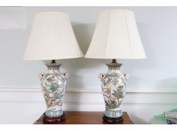 Asian Lamps With Foo Dog Handles And Rosewood Base