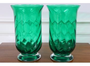 Handmade Emerald Green Glass Hurricane Vases Made In Poland
