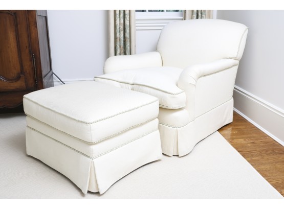 Classic English Style White ArmChair And Matching Ottoman