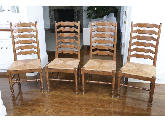 Set Of Five Ladder Back Country French Chairs With Rush Seat In Pecan Finish By Apropos