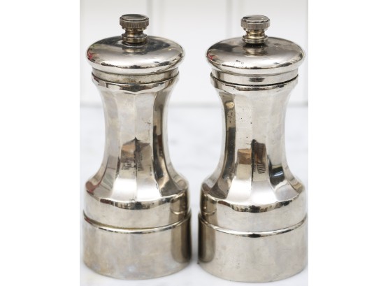 Mid Century Modern Silver-Plated Hand-Crank Pepper Mills