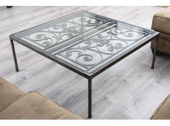 French Style Wrought Iron Coffee Table With Glass Top