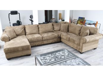 Three-Piece Sectional Sofa With Mocha Microfiber Upholstery And Pillows