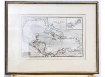 Framed Map Of The West Indies, Caribbean, And Gulf Of Mexico