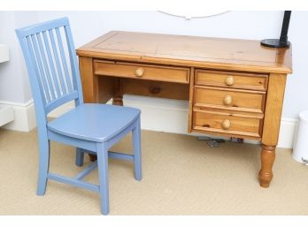 Four-Drawer Desk By Pottery Barn And Blue Painted Chair
