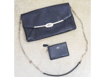 Black Leather Clutch Bag And Black Leather Wallet By Coach