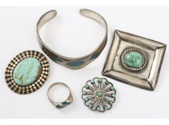 Collection Of Turquoise And Silver Jewelry