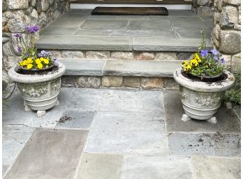 Pair Of Cast Concrete Footed Planters With Oak Leaf Design