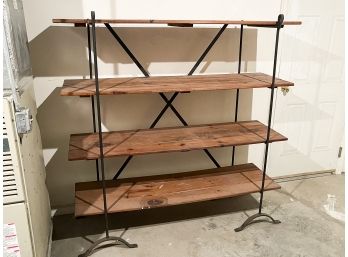 Industrial Style Wrought Iron And Wood Plank Shelving Unit