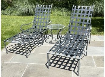 Outdoor Venetian Chaise Lounge Chairs And Round Glass-Top Table