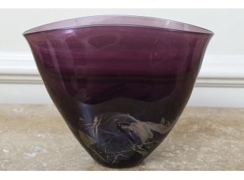 Hand-Blown Glass Purple Vase Signed By Cook