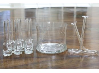 Crystal Vodka Set With Six Shot Glasses And Ice Bucket, With Bud Vase